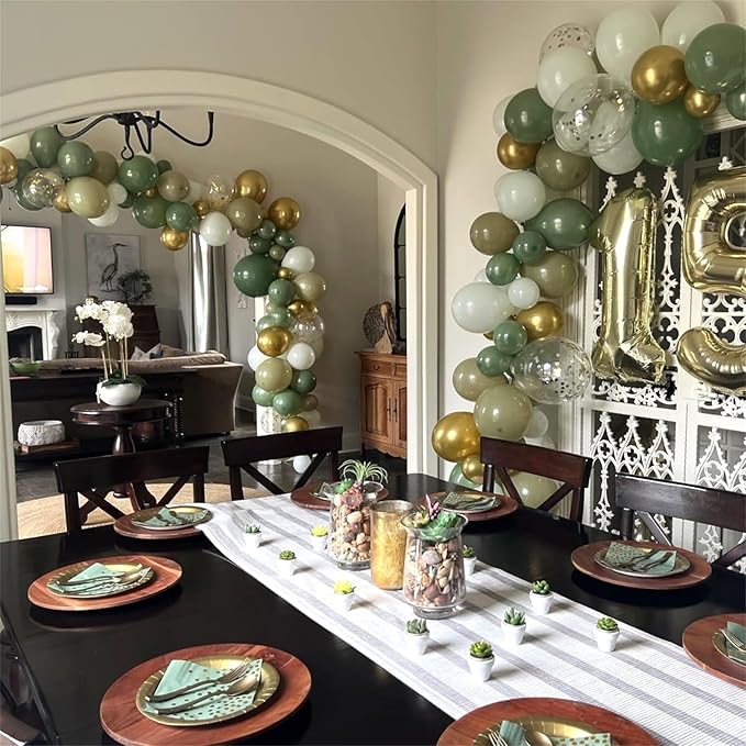 Sage Green Balloons Set, 60Pcs 12 Inch Olive Macaron Pastel Green Balloons with Metallic Confetti Gold Jungle Latex Balloon for Birthday Party Woodland Safari Baby Bridal Shower Decorations Supplies