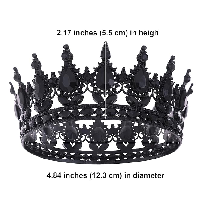 Black Queen Crown for Women Crystal Tiara for Girl Rhinestone Wedding Headband for Bride Hair Accessories for Costume Birthday Party Prom Gifts