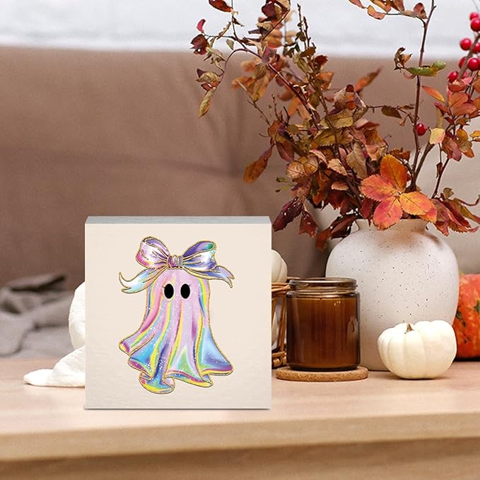 Pink Boo Ghost Halloween Decor Cute Halloween Desk Decor for Home Office Pink Boo Fall Decorations for Home 5 x 5 inches