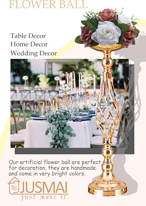 Artificial Flowers Ball 4 Pcs Dusty Rose White Flowers Wedding Table Centerpiece Table Decorations Flower Arrangement for Table Flowers centerpieces Wedding Flowers Wedding centerpieces