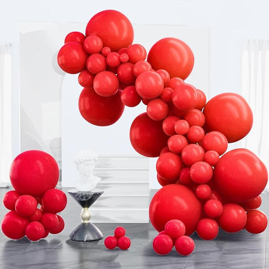 PartyWoo Red Balloons 100 pcs Different Sizes of 18 12 10 5 Inch Matte Red Latex Balloon Arch Kit Garland for Valentine's Day Graduation Memorial Day Christmas Birthday Party Decorations Red-Y57