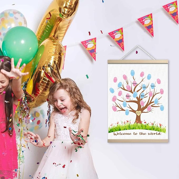 Gender Reveal Decorations Fingerprint Tree Canvas Paintings Decor Gifts Ideas - Baby Party Supplies - Boy and Girl Gender Guess Game - Thumbprint Hanging Paintings