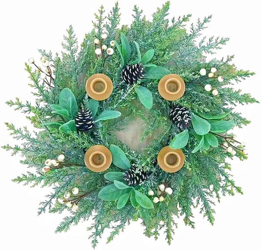 20 Inch Christmas Candlestick Wreath for Front Door,Artificial Snowy Pine Wood Paired with Off White Berries Used for Window, Wall, Porch, and Other Indoor and Outdoor Home Decorations
