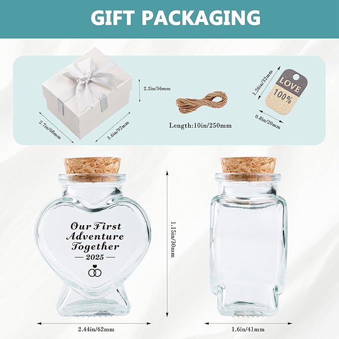 Azrra Honeymoon Sand Keepsake Jar 2025, Bridal Shower Gifts, Honeymoon Essentials for Newlywed, Engagement, Wedding Gifts for Couples 2025, Heart Shaped Jar with DIY Stickers & Gift Box