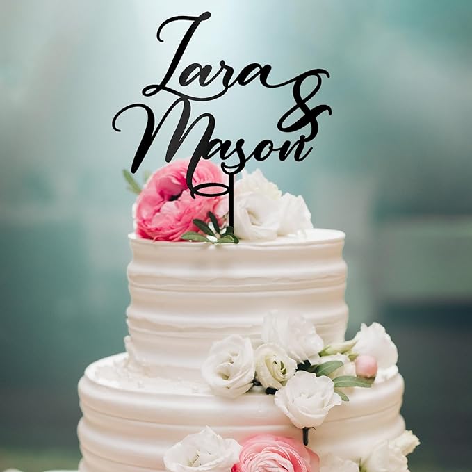 Personalized Wedding Cake Topper in Wood or Acrylic Custom Names of Bride and Groom Cake Topper Cake Decoration (Design 05)