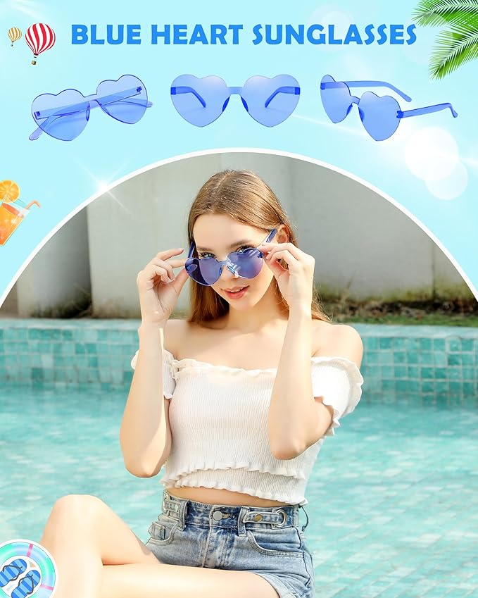 40 Pairs Heart Shaped Sunglasses Bulk, Colorful Rimless Fun Heart Sunglasses for Women Party Favors