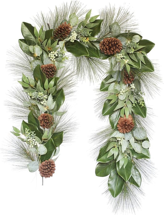 CG Hunter Holiday Collection Faux Garland, Premium Artificial Indoor and Outdoor Large 6-ft Magnolia, Eucalyptus, Pinecone, Needle Pine Christmas Garland, Christmas Decorations and Holiday Greenery