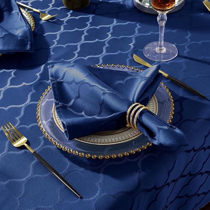 Jacquard Tablecloth Flower Pattern Polyester Table Cloth Spill Proof Dust-Proof Wrinkle Resistant Table Cover for Kitchen Dining Tabletop Decoration (Rectangle, 60" x 84" (6-8 Seats),Navy Blue)