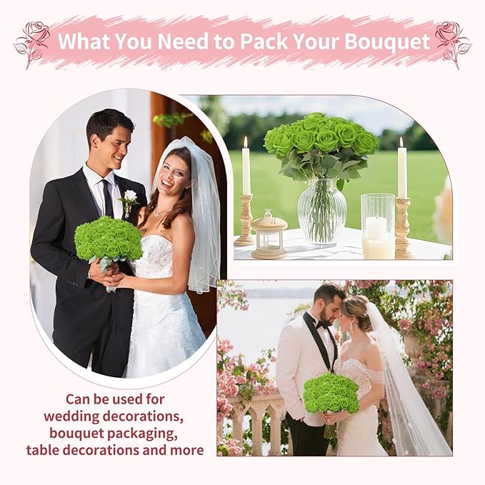 52 PCS Green Artificial Roses Bulk, Fake Artificial Flowers Bridal Bouquet Silk Faux Rose with Stems for Wedding Flowers Decoration, Valentine's Day, Bridal Bouquet, Anniversary, Home Decor (52PCS)