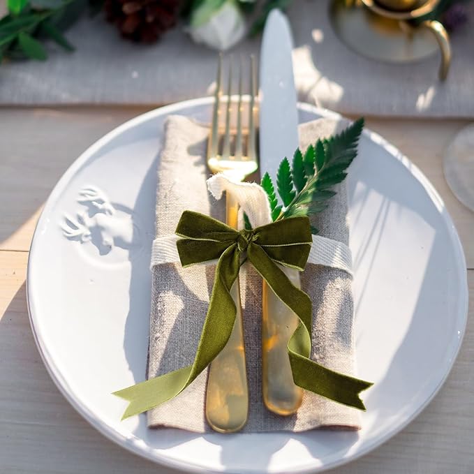 Yilloog 3/8'' 1'' 2'' 90 Yards Christmas Velvet Ribbon Vintage Satin Fabric Velvet Ribbon Roll for Christmas Tree Ornaments Decoration Gift Wrapping Bow DIY Crafts (Olive Green)