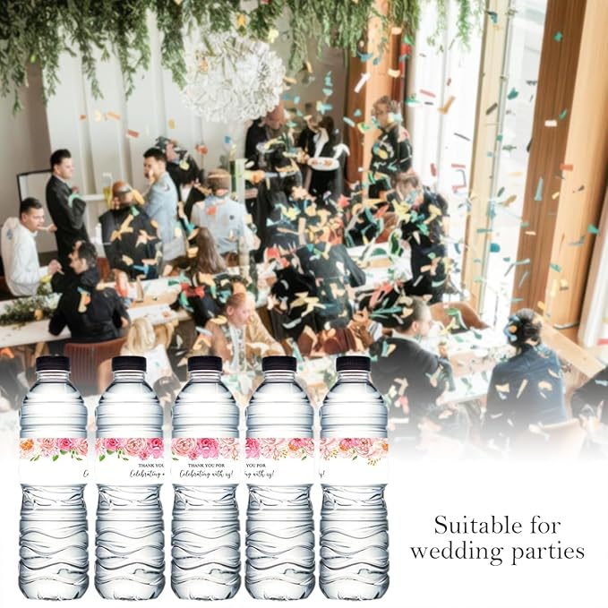 100PCS Wedding Water Bottle Labels Waterproof Greenery Floral Wraps Sticker for Water Bottle Baby Shower Bottle Label for Bridal Shower Party Thanks A11