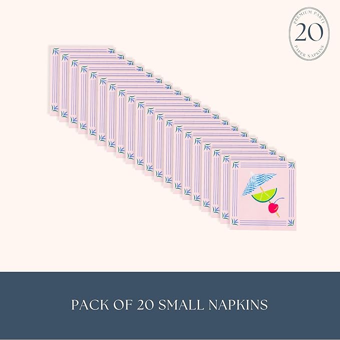 Bonjour Fête Tropical Luau Small Party Paper Napkins | 3-Ply Fancy Cocktail Napkins | Hawaiian Luau, Pool Parties, Summer BBQ | Premium Party Supplies & Decorations | Pack of 20, 5" Folded