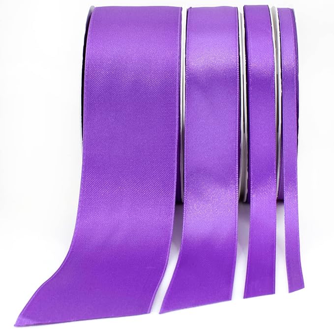 Purple Satin Ribbon Roll, 1/4 inch x 50 Yards, Double Face Solid Color, Thick and Durable, 100% Polyester for Gift Wrapping, Crafts, Hair and Decorations