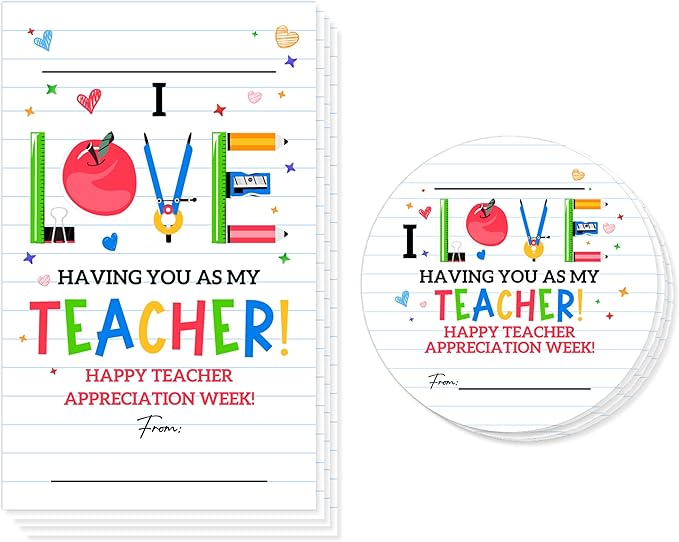 Teacher Appreciation Gift Tags, 40 Pcs Thank You Tags, Colorful Stickers for Presents Wrapping Envelope Seals Lables Boxes Cards Party Favor Decorations A04