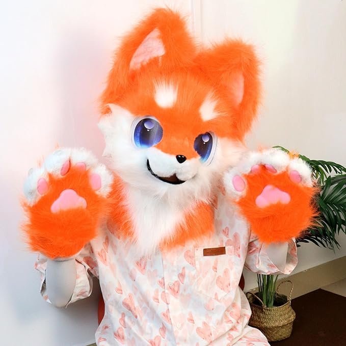 Animal Head Mask Furry Fursuit Plush Dog Fox Masks for Halloween Parties Cosplay Costume Accessory