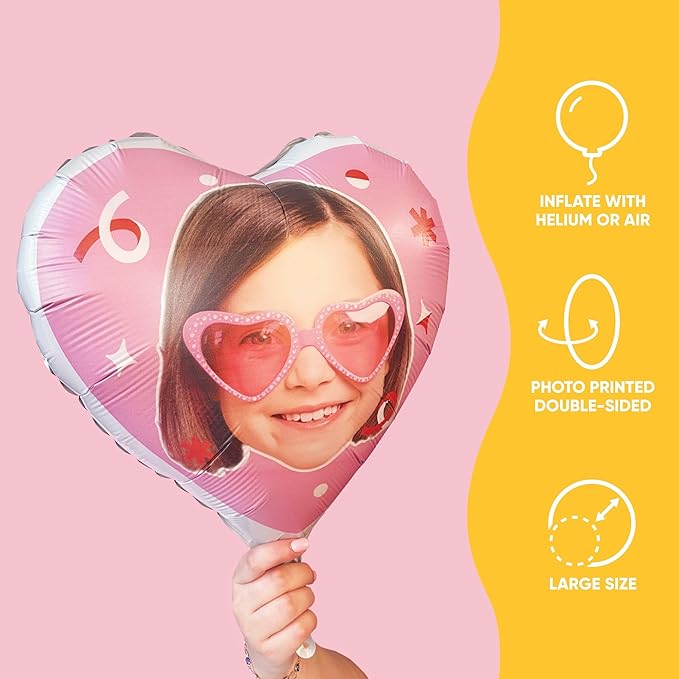 Big Dot of Happiness Personalized Fun Face Photo Pink Heart Balloons, Custom Birthday Balloons, Girl Baby Shower Decorations, Bachelorette Party, Bridal Shower, Double-Sided Mylar Balloon, 1 Piece