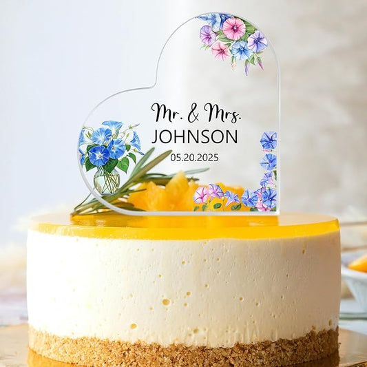 Custom Wedding Heart Acrylic Plaque,Mr & Mrs Cake Topper,Personalized Wedding Keepsake/Gift/Sign (Style 16)