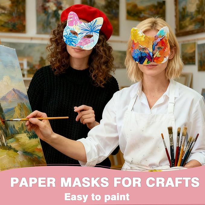 Leyndo 24 Pcs Paper Mache Masks Half Face White Masquerade Mask DIY Blank Mardi Gras Halloween Cosplay Party (Cat and Fox Style)