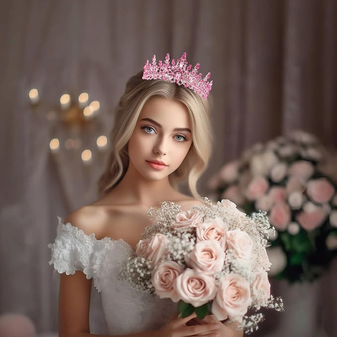 Schmoopy Tiara Crown for Women, Hair Accessories for Party Wedding (B-Pink)