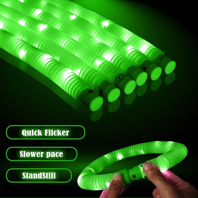 Green 36PCS Light Up Pop Fidget Tubes Party Favors-Glow in The Dark Party Supplies for Kids and Adults, Perfect for Festivals, Birthday Parties, Raves, Concerts, and Camping Decorations