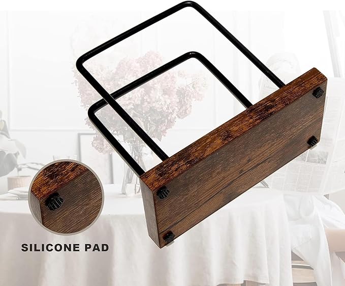 Wood Napkins Holder with Metal Wire, Standing Napkin Holder for Table, Kitchen & Dining Room Décor