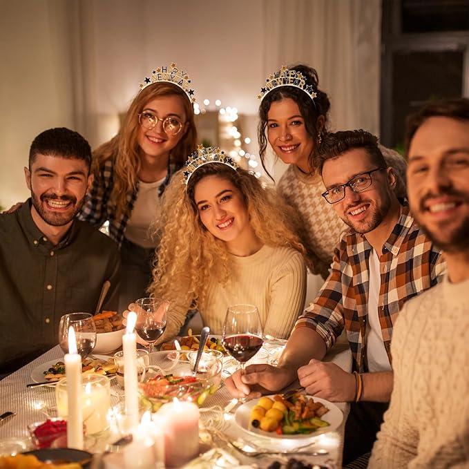 1 Pack Happy New Year Headband Tiara,New Years Eve Headbands for Women,New Years Eve Party Supplies Decorations,New Year Eve Hair Accessories,Rhinestone Hair Clasp Tiaras