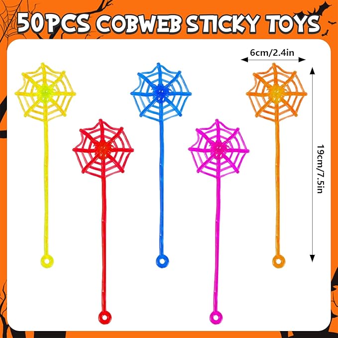 50 Pcs Spider Web Sticky Hands for Kids Bulk Halloween Party Favors Decorations,Pinata Stuffers for Kids,Spider Webs for Classroom Prizes,Halloween Goodie Bags Stuffers Sticky Hands Toys for Boys Girl