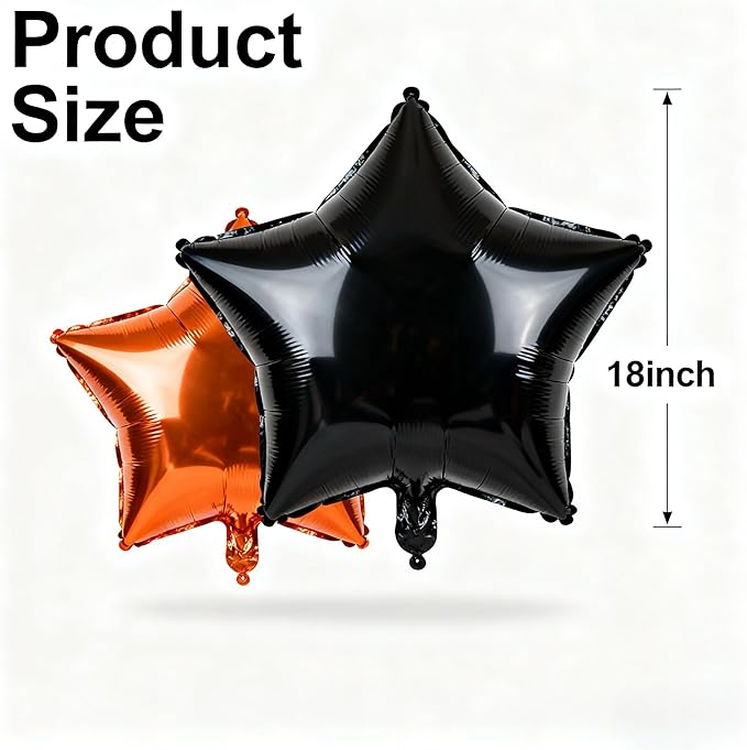 Star Balloons,12Pcs Black Orange Star Shaped Foil Balloons,18Inch Large Helium Polyester Film Balloon for Baby Shower Birthday Anniversary Party Decorations