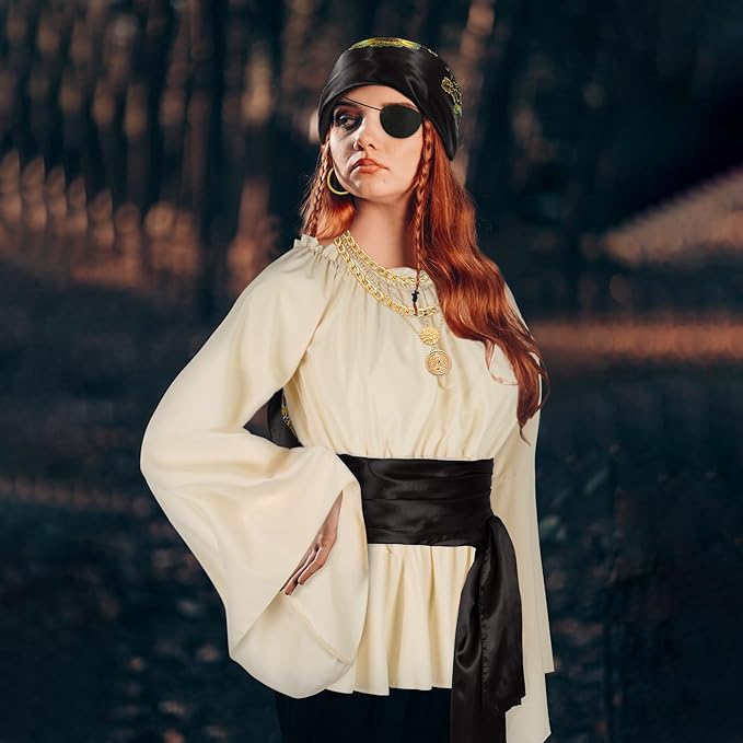 CICOCI Men Pirate Costume Accessories Set for Women: Pirate Hat, Head Scarf, Sash, Belt, Dress Accessories