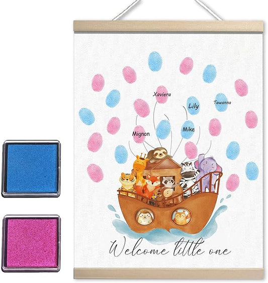 Baptism Gift, Gender Reveal Fingerprint Tree Canvas Guest Books, Gender Reveal Party Decorations Gifts Ideas, Baby Shower Party Supplies, Thumbprint Hanging Paintings(12x15in)