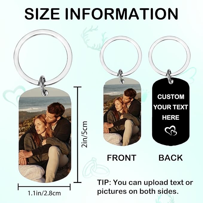 Custom Keychain with Picture Double Side Personalized Engraving Photo LOGO Text Customized Gifts for Boyfriend Men Women