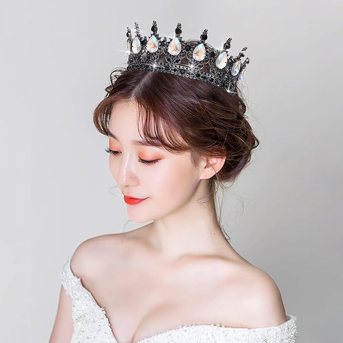 Queen Crown Rhinestone Wedding Crowns and Tiaras for Women Costume Party Hair Accessories Princess Birthday Crown Crystal Bridal Crown (Black & Moonlight Crown)