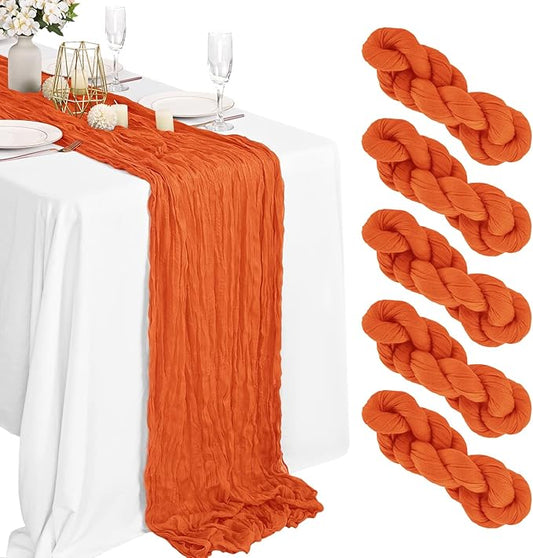 5 Packs Orange Cheesecloth Table Runner, 10Ft x 35" Orange Rustic Gauze Boho Wedding Table Runner Decoration, Wedding Table Decor Table Cloth for Wedding Party Bridal Shower Table