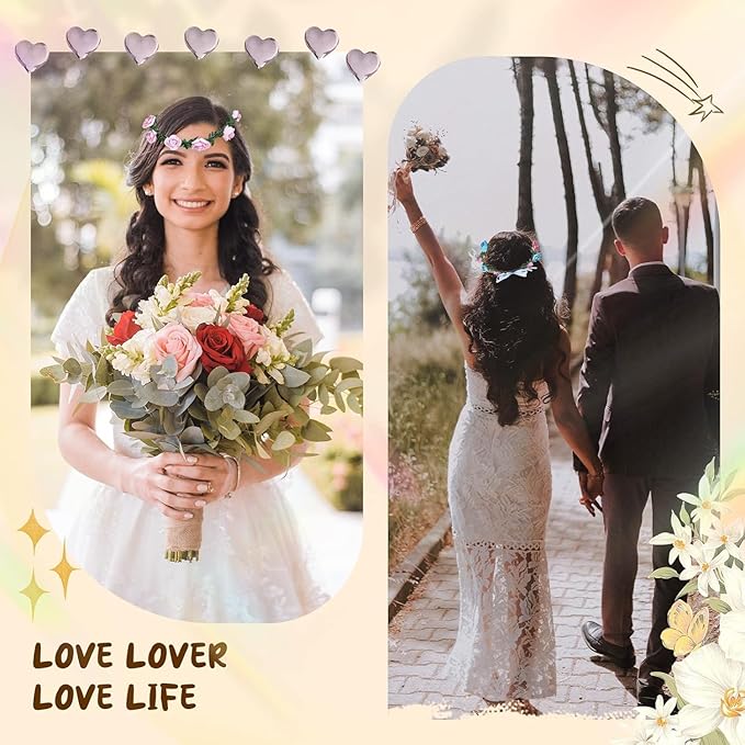 AmFor 11 Pcs Multicolor Rose Flower Wreath Crown Headband Garland Headpiece for Music Festival Celebration Beach Wedding Party