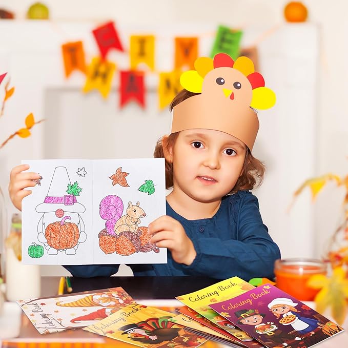 BenLouis 24 Fall Mini Coloring Books Kids with 24 Stacking Crayons Thanksgiving Theme Party Favors Activity Books Bulk for Kids Autumn Harvest Birthday Goodie Bag Gift Stuffer Classroom Reward