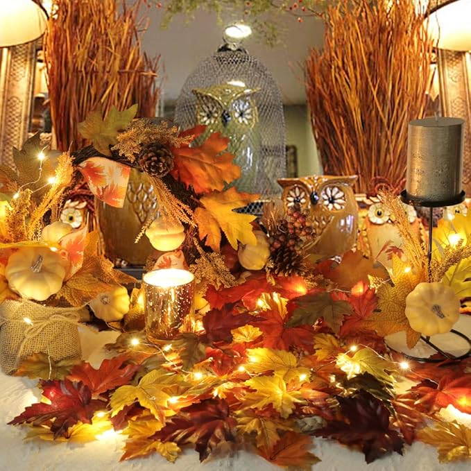 Hollyone 500PCS Artificial Maple Leaves, Multicolored Fake Fall Silk Maple Leaves Decorations for Autumn Fall Wedding Thanksgiving Party Home Table Wreath Decor