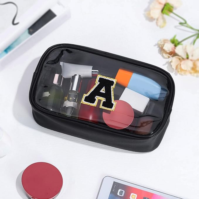 YOOLIFE Travel Makeup Bag Toiletry Bag for Women, Clear Make up Bag PVC Cosmetic Bag Black Travel Accessories Makeup Pouch Birthday Gifts for Women Teacher Mother Wife Girlfriend Gifts Letter Z