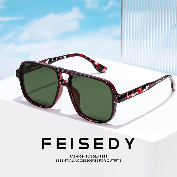 FEISEDY Retro Square Aviator Sunglasses Women Men 70s Vintage Trendy Plastic Frame Sun Glasses B4158