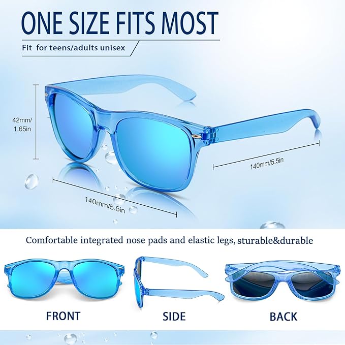 Pibupibu 10/20 Pack Neon Party Sunglasses Bulk,Wholesale Retro 80s Colorful Mirrrored Lens Sunglasses Party Favors