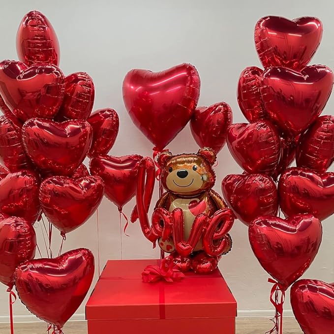 20 pcs Red Heart Balloons, 18 inch Heart Shaped Balloon foil Love Balloon for Wedding Decoration Party Balloon Valentine Birthday