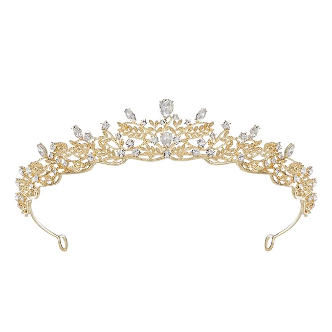 SWEETV Gold Tiara Crown for Women,Princess Tiaras for Girls,Crystal Retro Hair Accessories for Wedding Birthday Prom Pageant Quinceanera