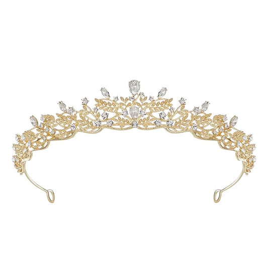 SWEETV Gold Tiara Crown for Women,Princess Tiaras for Girls,Crystal Retro Hair Accessories for Wedding Birthday Prom Pageant Quinceanera