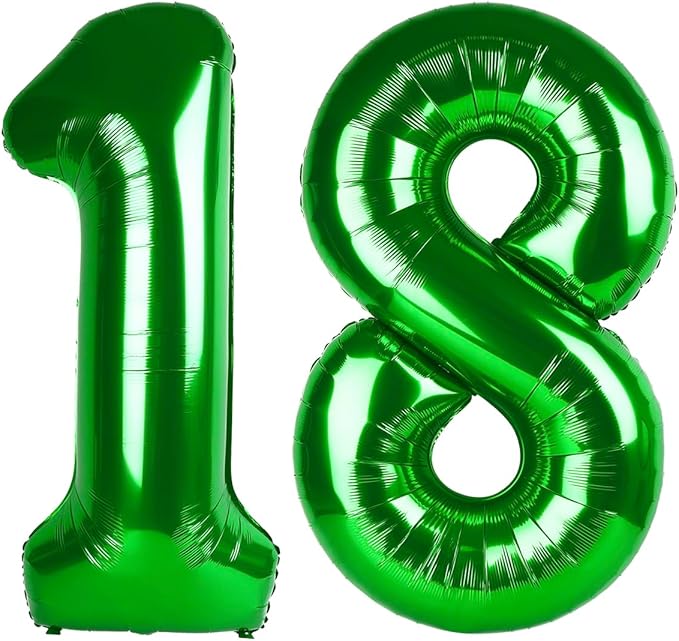 Green Foil Number 18 81 Balloon 40 Inch, Helium Mylar Eight Number 18 81 Birthday Balloons, 18th 81 Green Women Men Wedding Anniversary, Graduations Party Supplies