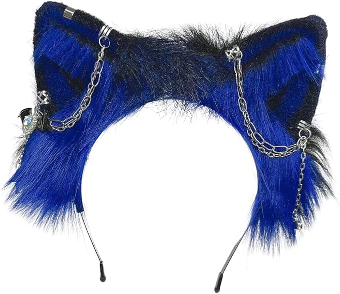 Wolf Ears Tail Set Fox Wolf Headbands Clips Fluffy Cosplay Costumes, Gothic Punk Accessories for Halloween