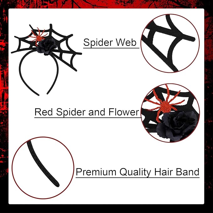 Halloween Headbands, Red Spider Web Hairband Halloween Accessories for Cosplay Woman Man (Spider Red)