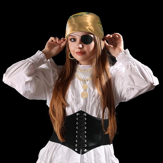 CICOCI Men Pirate Costume Accessories Set for Women Pirate Hat Head Scarf Corset Belt Dress Accessories