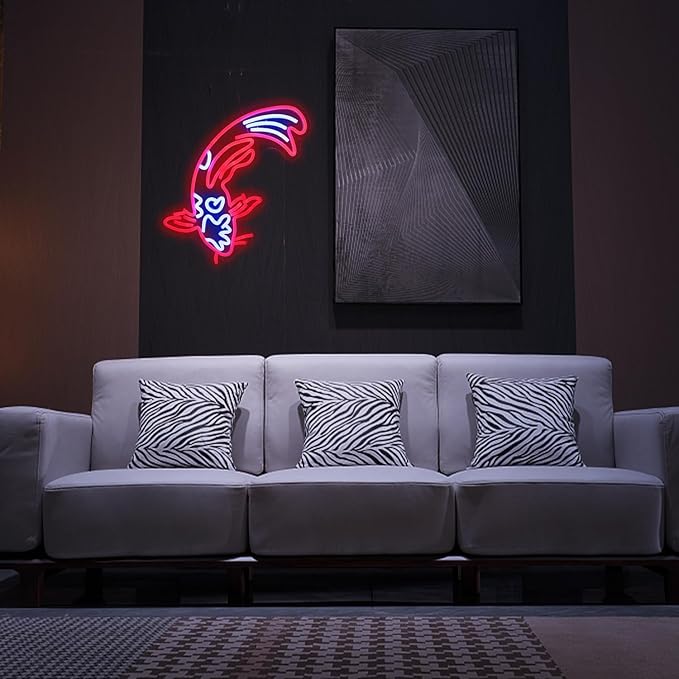 Koi Fish Neon Sign Koi Carp Neon Lights Japanese Fish Led Neon Red Blue Lucky Fish Neon Signs for Wall Decor 17”x9.5”with USB/Switch for Bar, Restaurant, Office, Living Room