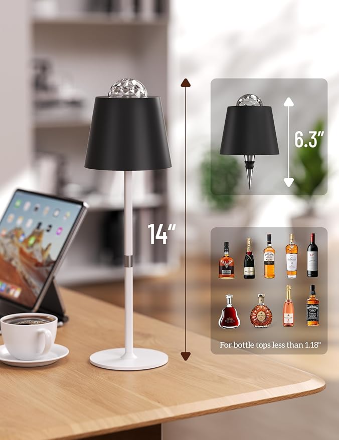 Joyzy Table Lamp with Projector Lighting, Wireless Wine Bottle Lamps Rechargeable Wine Bottle Lights Water Wave Ripple Projection Liquor Bottle Room Decoration Light Ambient for Bar Restaurants