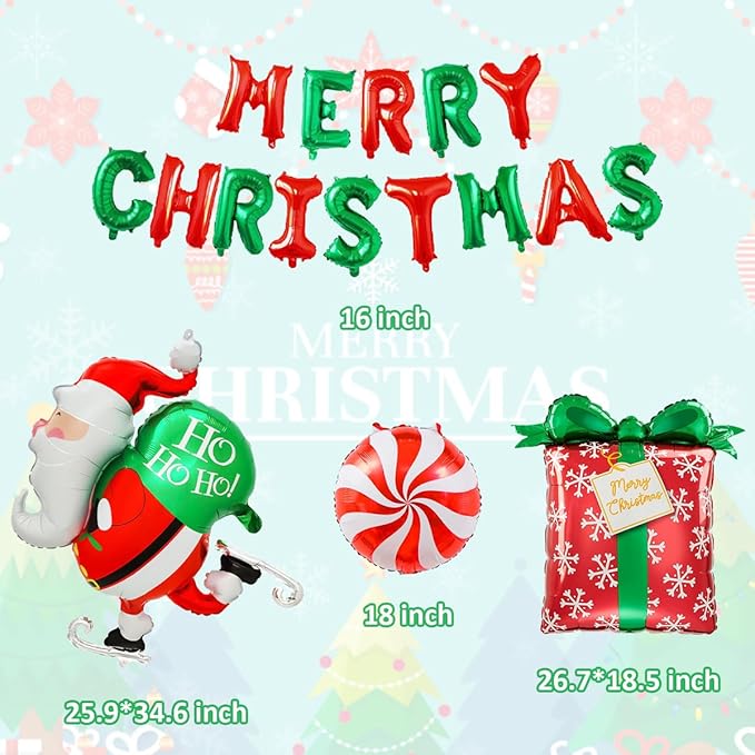 Santa Balloon, Candy Cane Foil Balloons For Christmas Birthday Party Decorations, Candy Cane Decorations