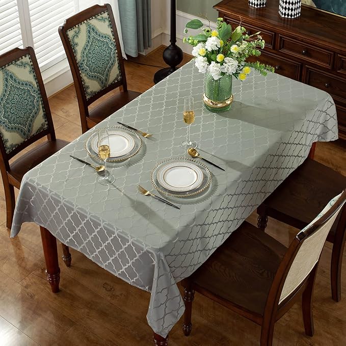 Jacquard Tablecloth Flower Pattern Polyester Table Cloth Spill Proof Dust-Proof Wrinkle Resistant Table Cover for Kitchen Dining Tabletop Decoration (Rectangle/Oblong, 60" x 102" (8-10 Seats),Gray)